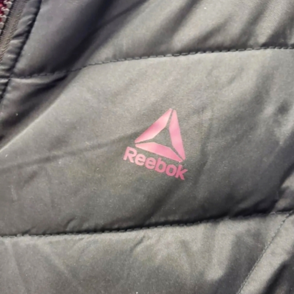 Reebok Large Black Wooley Reversible Jacket Strength Power Puffer warm lined - Picture 3 of 7